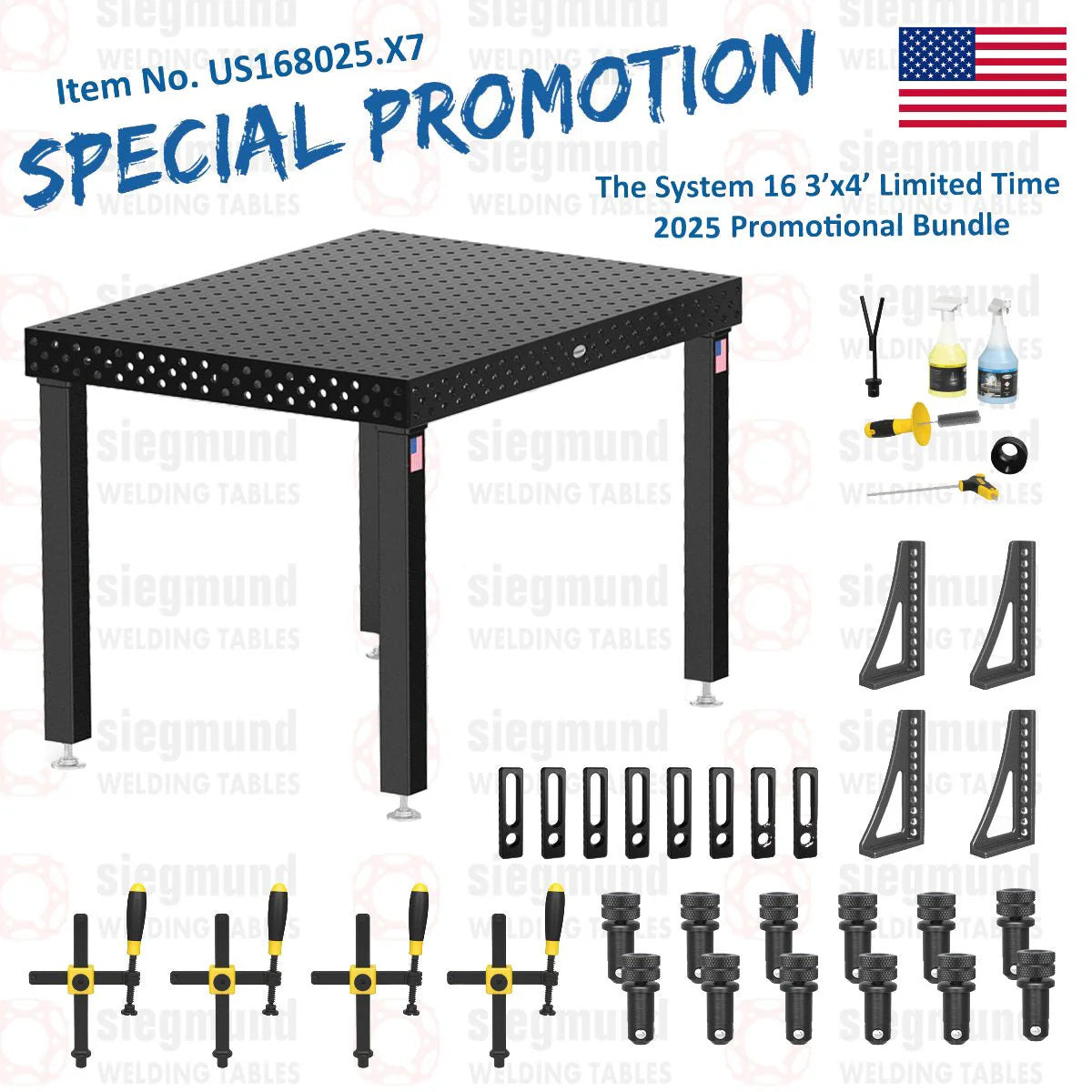 Siegmund US168025.X7: System 16 3'x4' (36"x48") Imperial Series (Inch) Welding Table Bundle (2025 SPECIAL PROMOTION)